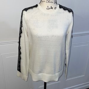 BCBG Ivory and Black Lace Sweater